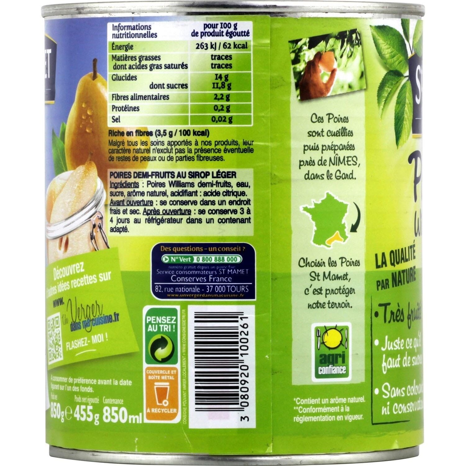 ST MAMET - Poires Williams au sirop léger pour un dessert gourmand en famille - Saveur authentique du Sud de France - Lot de 3