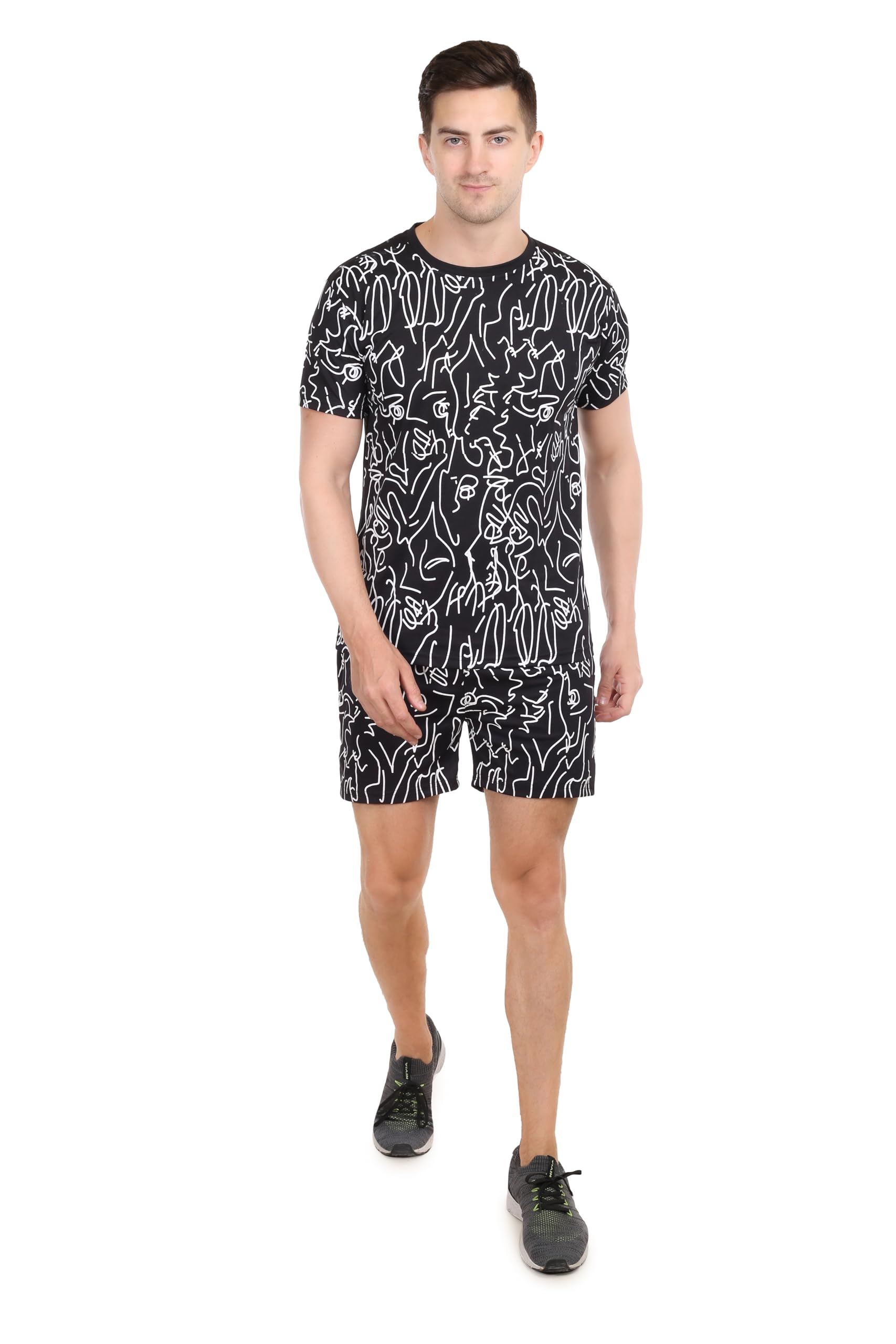 Toxic ADDICTIONMen's Co ord set Summer Beach Style Loose T-Shirt Holidays Casual Suit Men's Floral lines Printed Two Piece Short Set