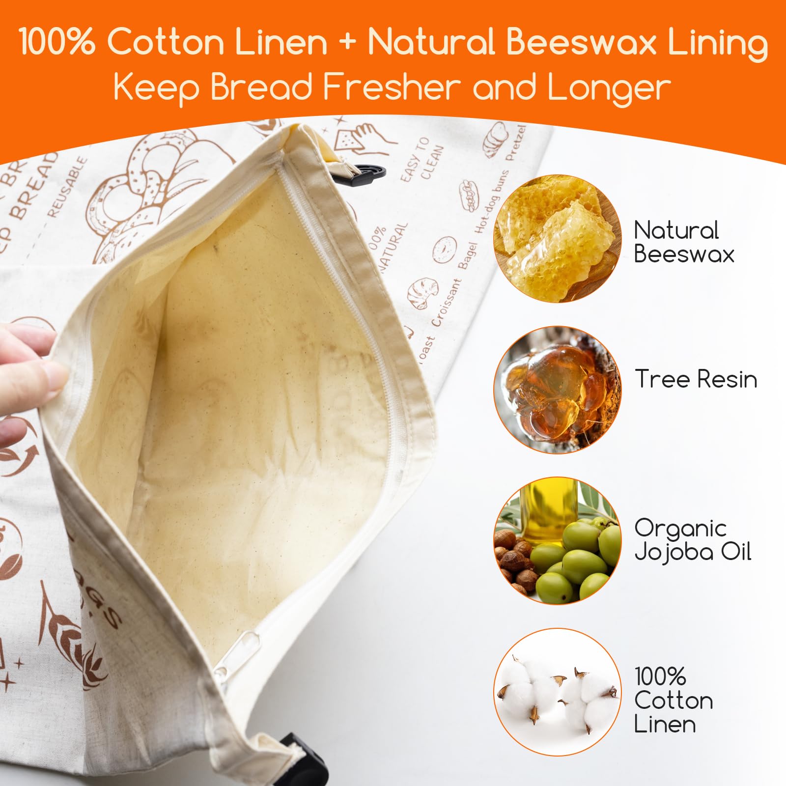 Project wine Reusable Bread Bags for Homemade Bread (2 Pack), Beeswax Bread Bags for Sourdough, Linen Bread Bag to Keep Fresh, Double-sealed Bread Storage Bags for Loaf, XL-17x13 Inch