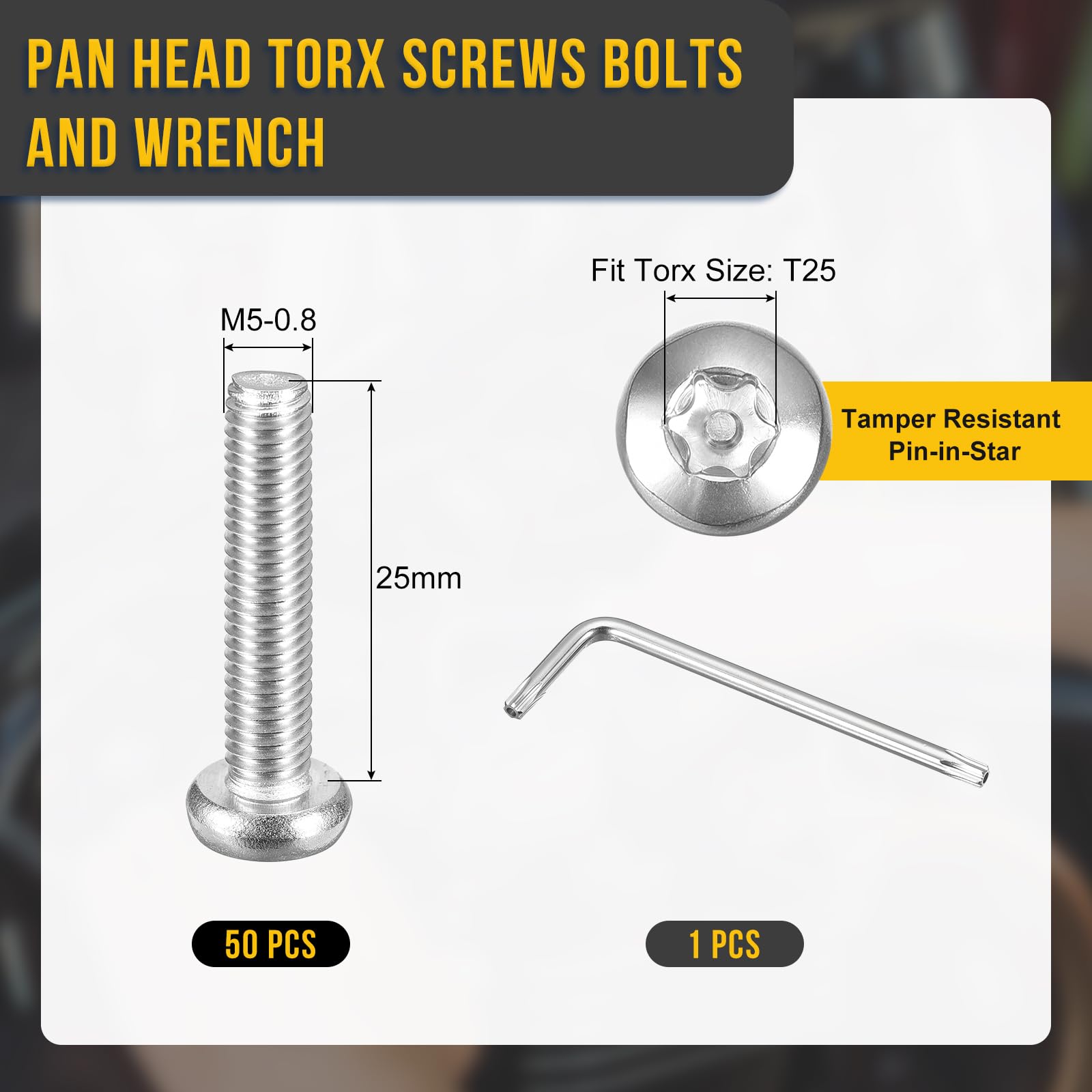 DTGN M5x25mm Pan Head Torx Security Screws, 50Pack, Good for Machinery - Image 2