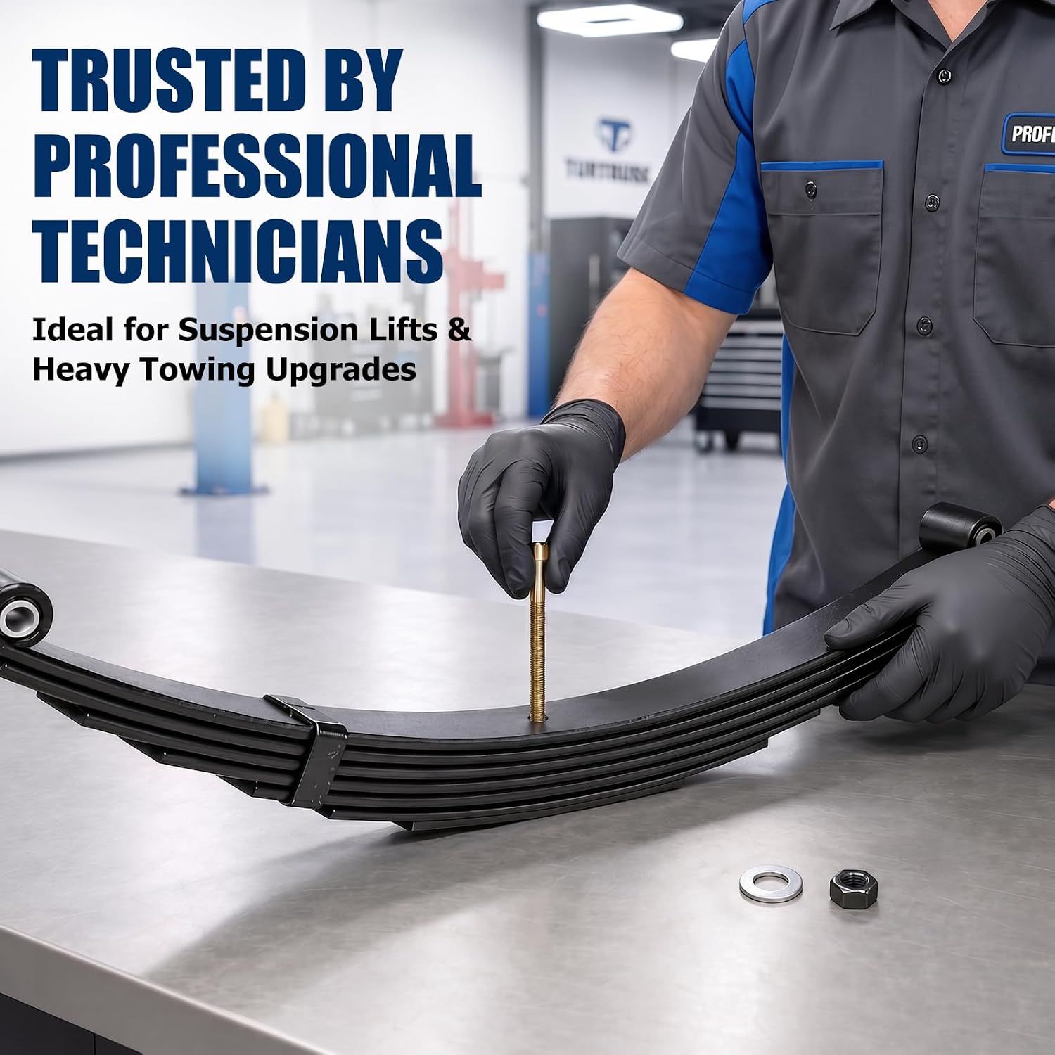 Grade 8 Trailer Leaf Spring Center Bolt Kit, 9/16" Oversized Head,Leaf Spring Kit for Truck Suspension Lift Upgrades,Includes Heavy Duty Washers & Lock Nuts, 3/8" x 6" (2-Pack)