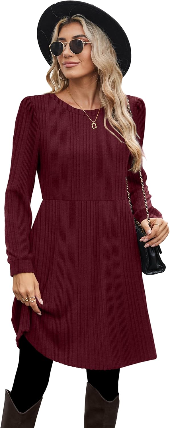 OFEEFAN Fall Knee Length Dresses for Women 2025 Christmas Dresses for Women Wine 2XL - Image 3