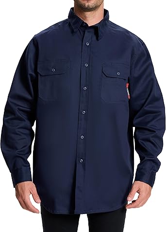 SRsafety Hi Vis FR Shirts for Men,7.0oz Long Sleeve FR Work Shirts,100% Cotton High Visibility Fire Shirt