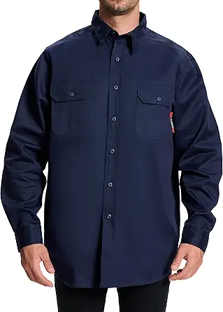 SRsafety Hi Vis FR Shirts for Men,7.0oz Long Sleeve FR Work Shirts,100% Cotton High Visibility Fire Shirt