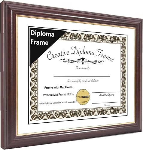 Vista 12 de Creative Picture Frames Marco de diploma de borde dorado caoba de 12 x 16 pulgadas con vidrio negro y colgadores de pared instalados, marco