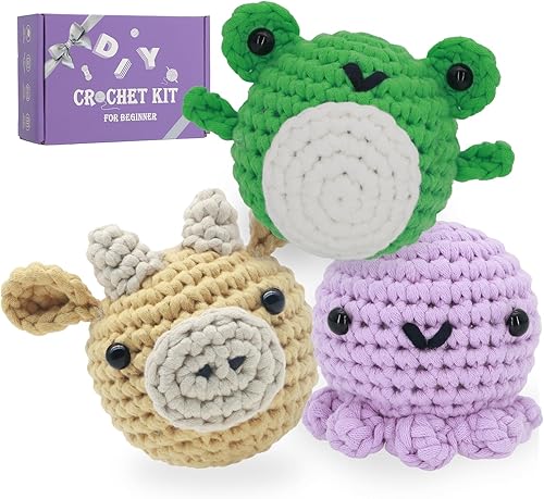 Auoinge Kit de ganchillo para principiantes y niños, kits de aprendizaje para principiantes con tutoriales en video paso a paso, kit de tejido para