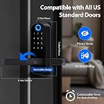 Keyless-Entry Fingerprint Smart Door Lock: Sifely Digital Electronic Lock with Code Passcode, Electric Door Knob, Biometric Handle, Perfect for Entry Doors, Bedroom Doors (Black Smart Lock)
