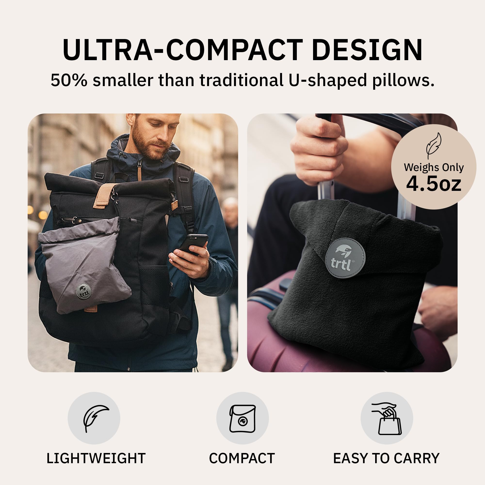 Trtl Pillow - Scientifically Proven Neck Support Travel Pillow for Airplanes - Lightweight and Machine Washable - Ergonomic Design for Traveling on Cars and Trains - Black view 5
