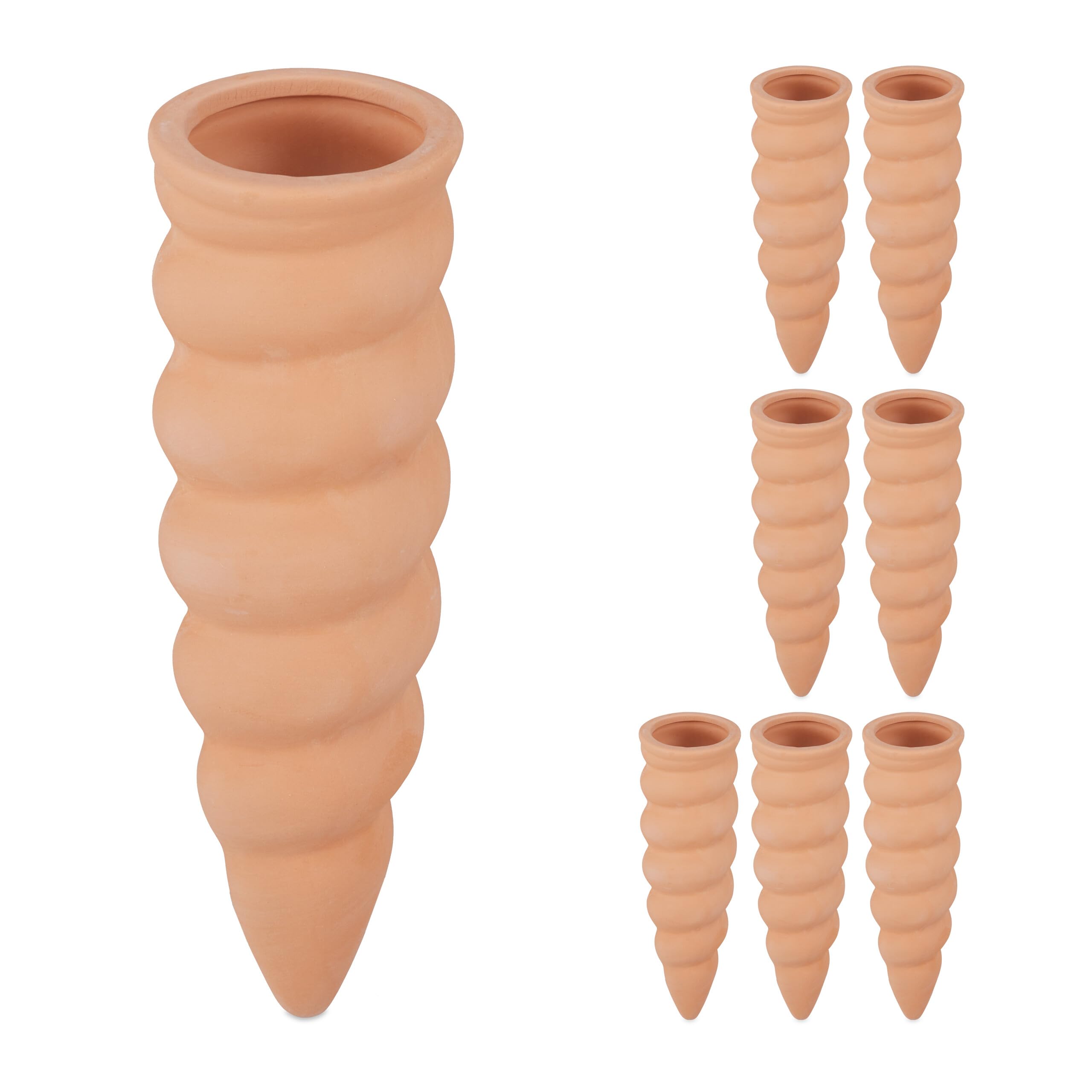 Relaxdays Arrosage en Terre Cuite, Lot de 8, Bouteilles Pet 1,5 l, intérieur (Chambre) et extérieur (Balcon), Marron