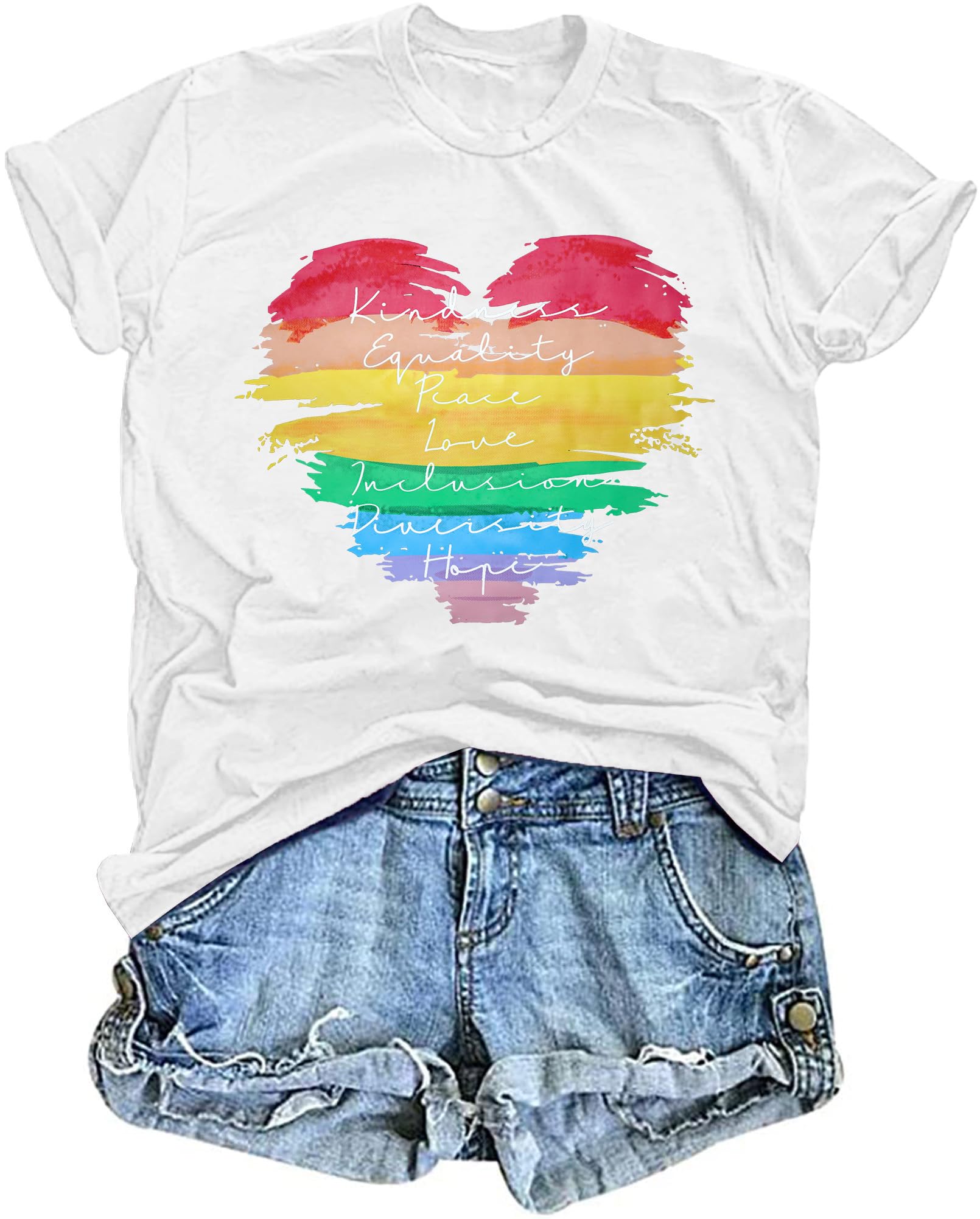 tiorhooe Pride Shirt Damen Regenbogen Print Tshirt Frauen Gay LGBT Gay Pride Kurzarm Top