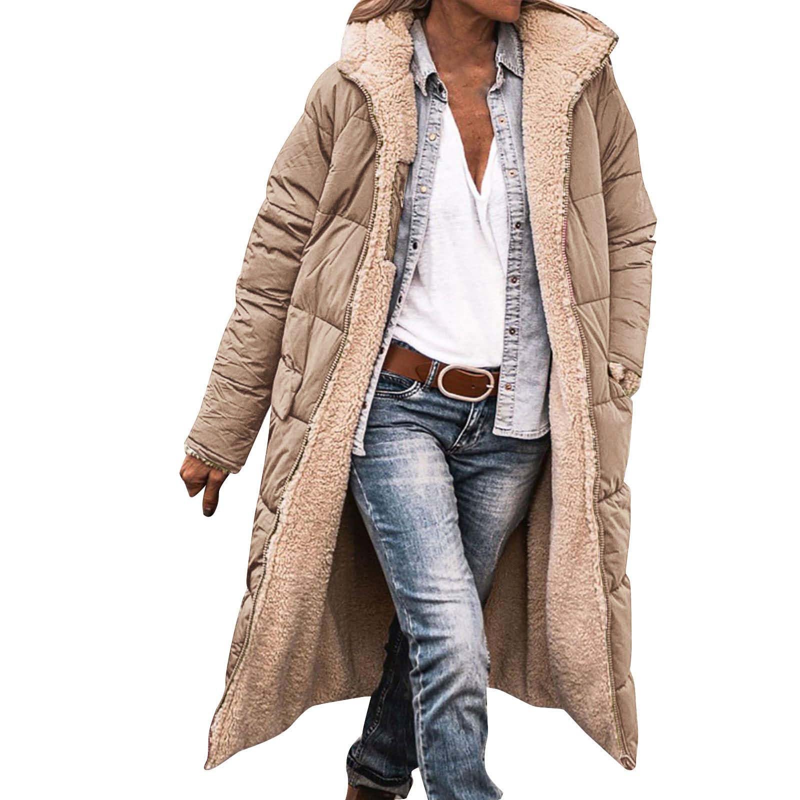 Chaquetas de invierno para mujer, abrigo de invierno cálido a la moda, abrigo de invierno de doble cara, manga larga, con capucha, casual, cómodo, acolchado, para exteriores, talla grande, abrigo