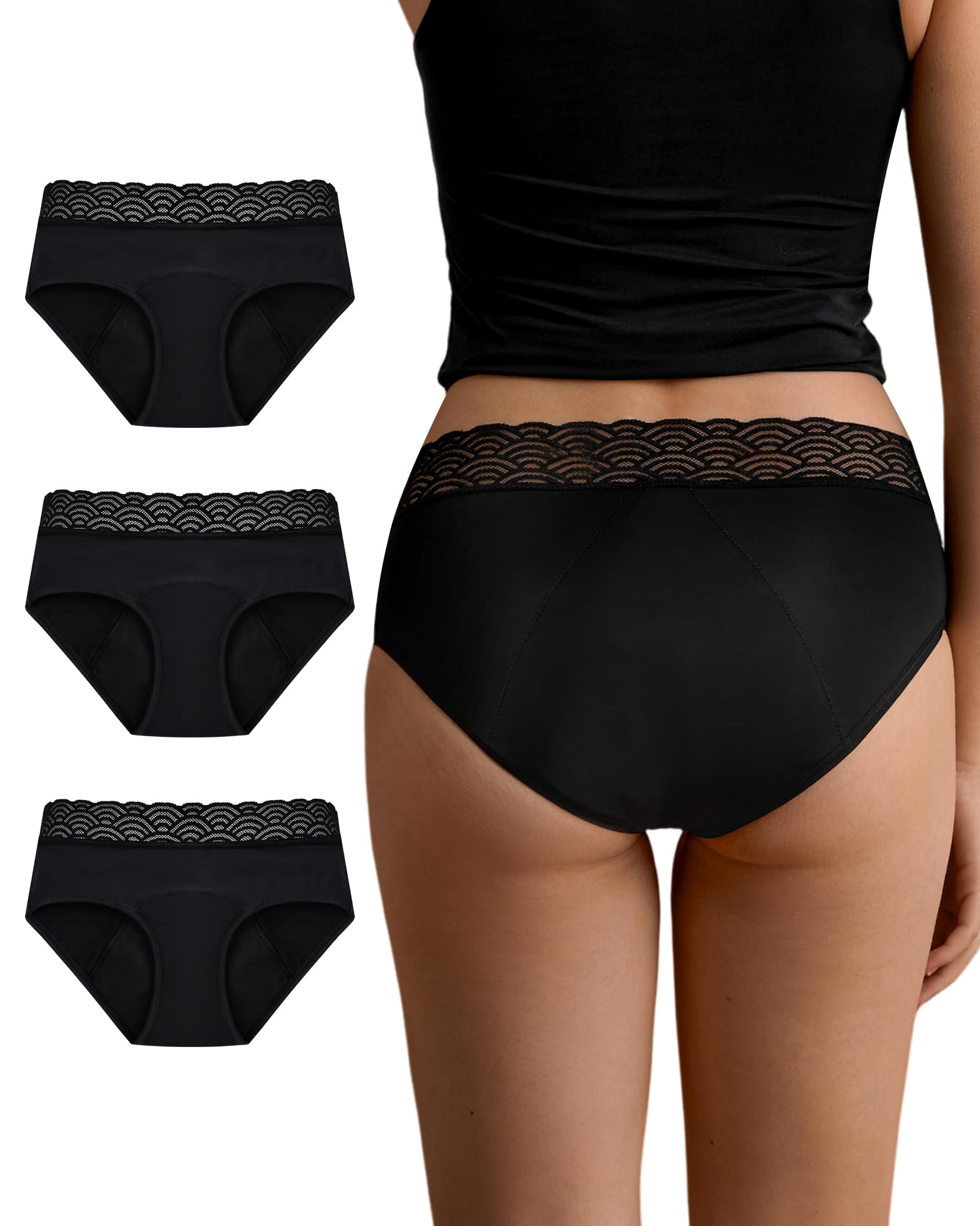 SHARICCA Periodenunterschwäsche Starke Blutung 60ml Niedrige Taille SaugfäHigkeit Perioden Weiche Unterwäsche mit Spitze Menstruationsunterwäsche Periodenslip