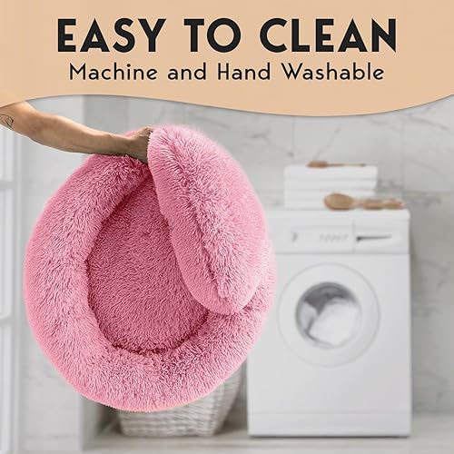 Miniatura 7 de PetJett - Cama calmante para perros pequeños, camas en forma de dona de 23 pulgadas, antideslizante y lavable, cama para mascotas de piel sintética