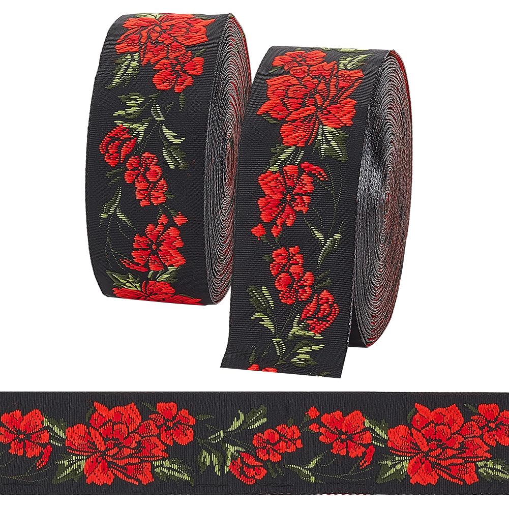 PH PandaHall Jacquard-Band Mit Blumenmuster – 9,1 M Lang, 3,8 Cm Breit, Zum Nähen & Basteln