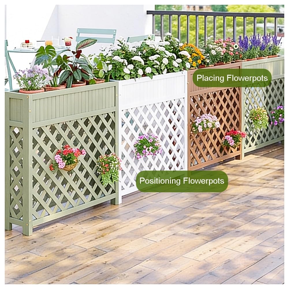 Generisch Pflanzenständer, Sichtschutz mit Pflanzkasten – Rankgitter aus Holz für Kletterpflanzen, Gartentrennwand für Terrasse, Balkon, Einkaufszentrum, Restaurant – Grün, 120 x 25 x 90 cm