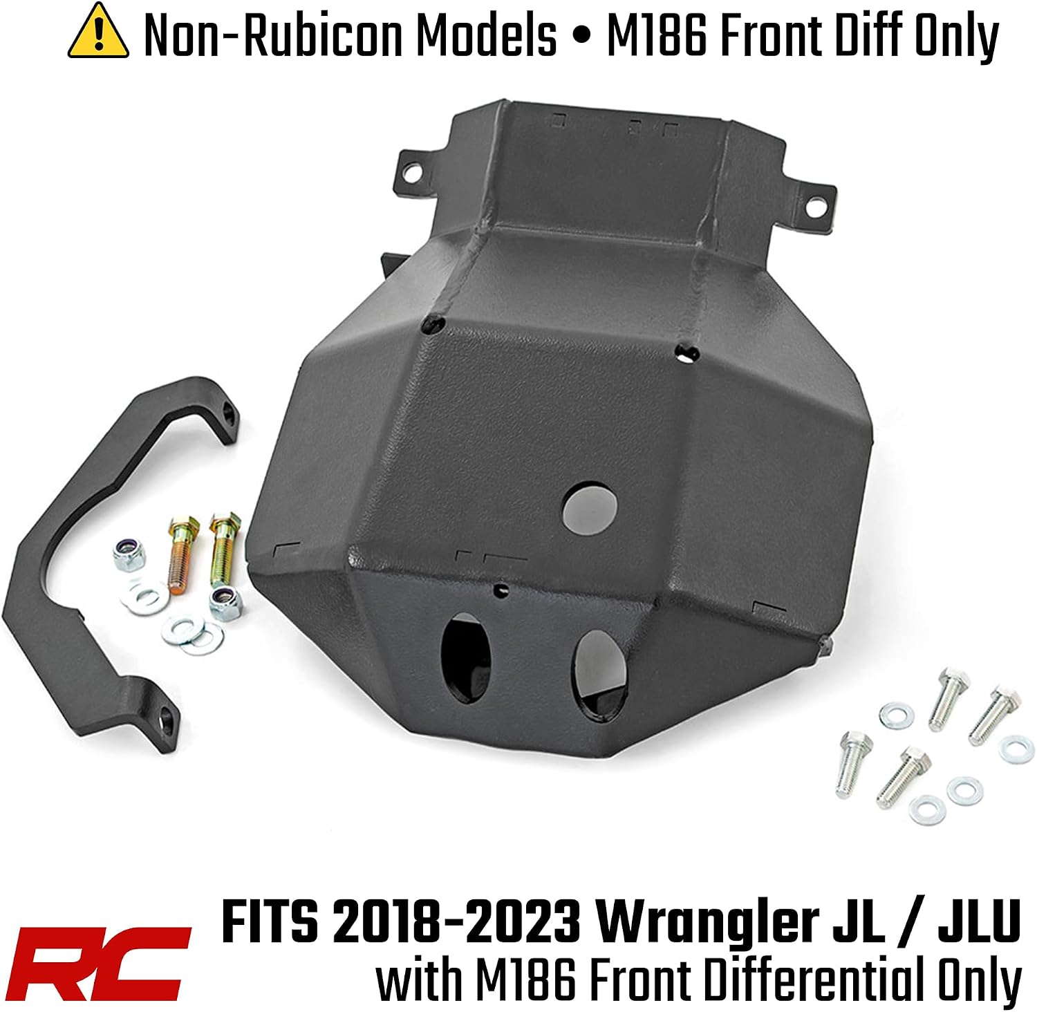 Rough Country Front M186 Diff Skid Plate for 18-23 Jeep Wrangler JL - 10623,Black
