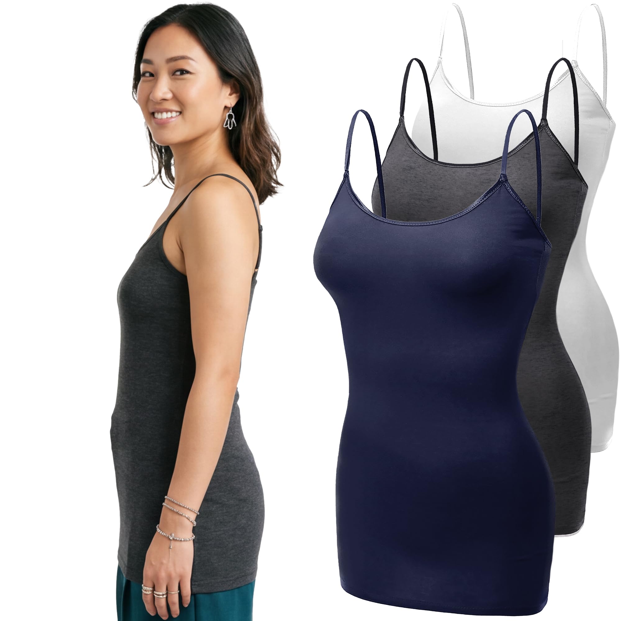 Emmalise Women's Basic Casual Long Camisole Adjustable Strap Cami Layering Top