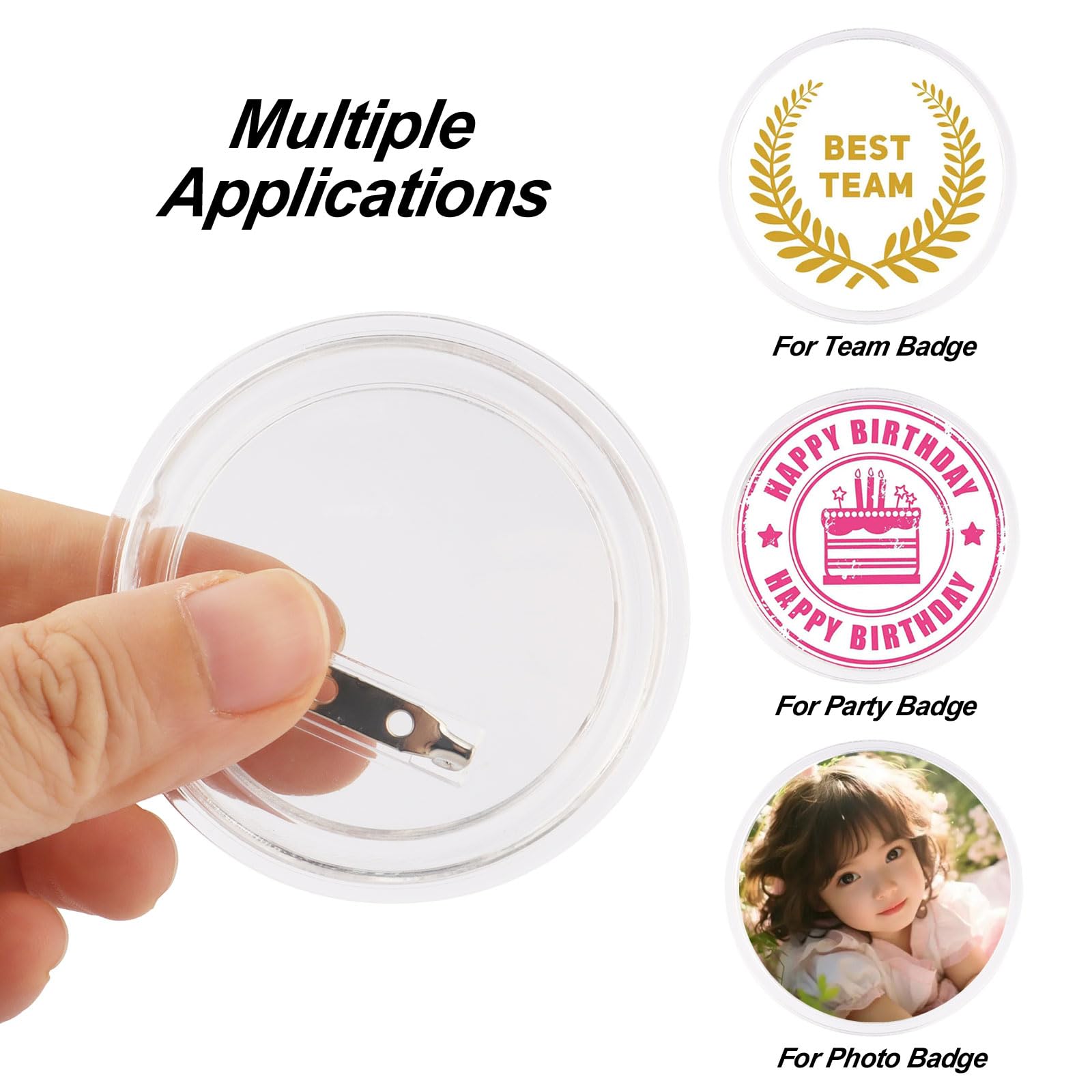 Pack De 50 Chapas De Acrílico Transparente Con Alfiler – DIY Sin Máquina – Insignias Personalizadas De 6 Cm
