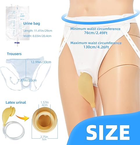 Miniatura 6 de Orinario portátil para hombres, material de látex portátil con bolsa de orina de colección, sistema de bolsa de drenaje urinario, agradable al tacto