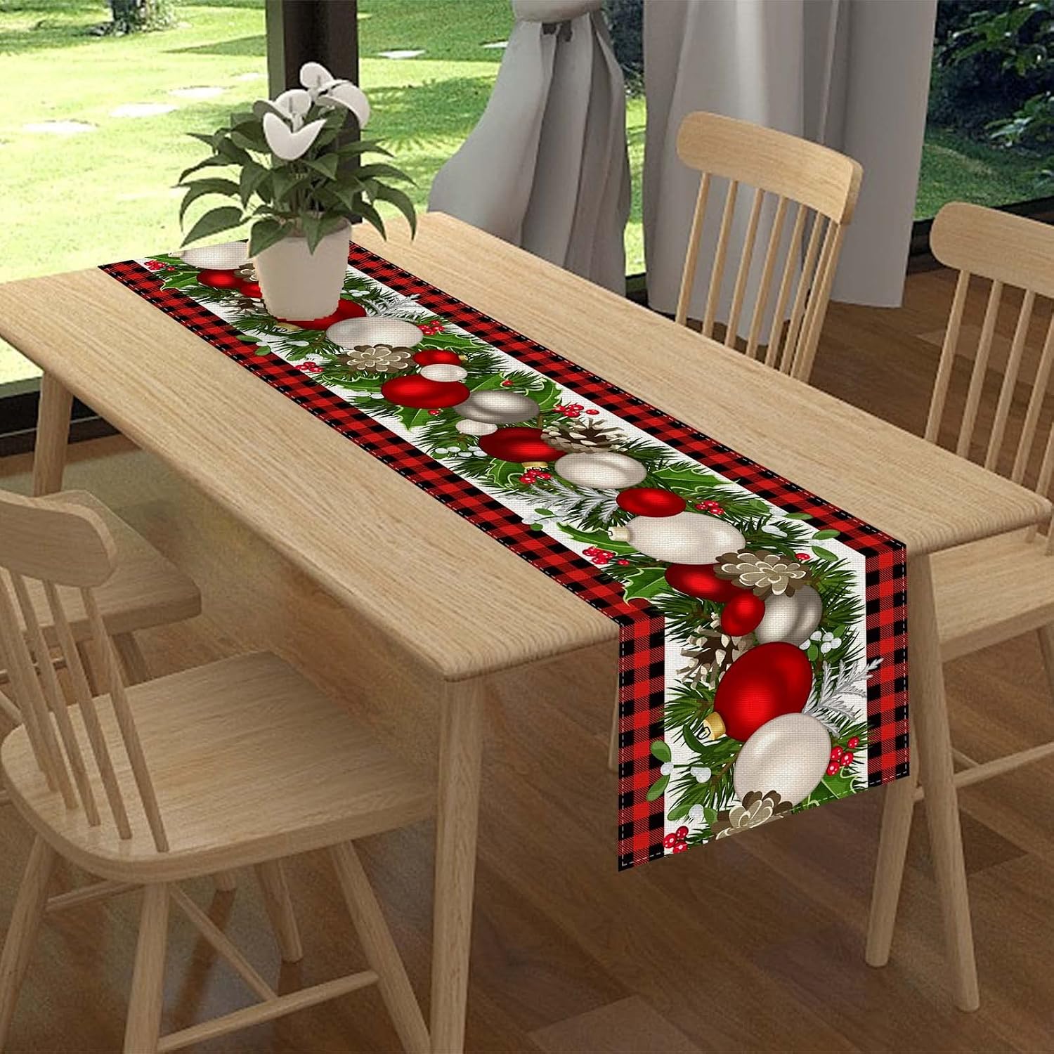 Linen Red and Black Buffalo Check Plaid Christmas Table Runner 90 Inches Long Farmhouse Winter Christmas Xmas Holiday Home Kitchen Table Decorations