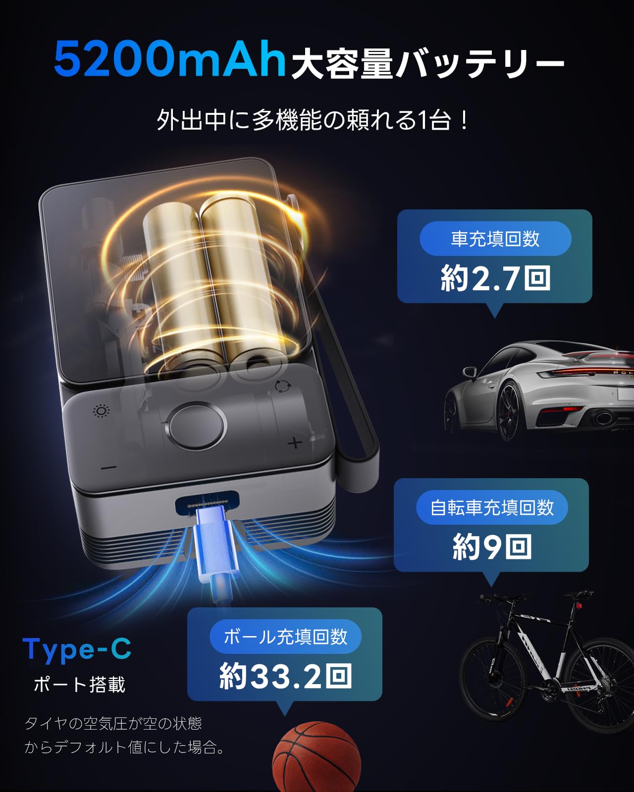 Amazon.co.jp: zepancar 自転車 エアコンプレッサー 電動 空気入れ