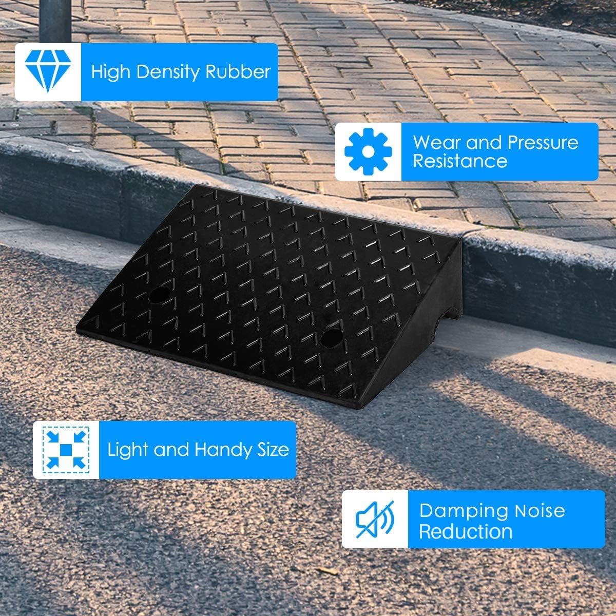 Goplus 2PCS Rubber Car Curb Ramps, Portable Lightweight Threshold Ramp Set Heavy Duty Loading Ramp Slope Motorcycle Pad for Driveway, Sidewalk, Loading Dock (5" Rise) Black