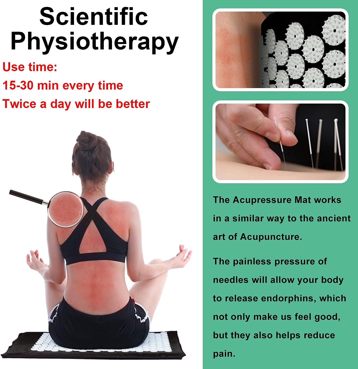 XiaoMaGe Acupressure Mat and Pillow Set with Bag - Large Size 28.7 X 16.5 inch Massage Body Acupuncture Mat - Naturally Relax Back, Neck and Feet Muscles - Stress and Pain Relief (Black) : Health & Household