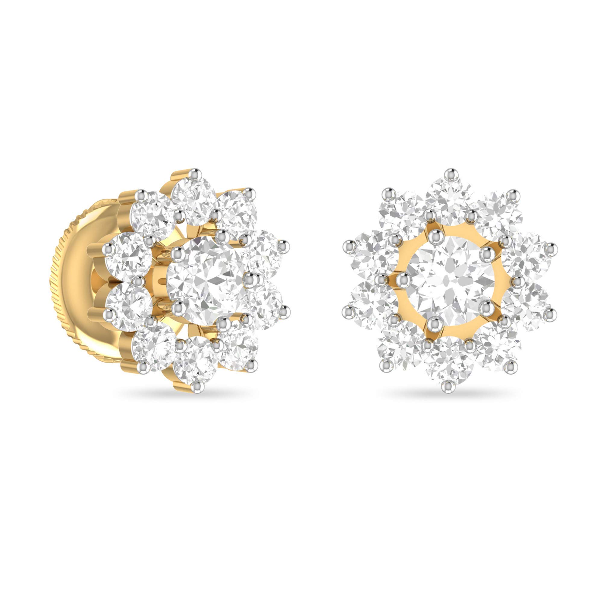 Yellow Gold and Diamond Stud Earrings for Women-image-36