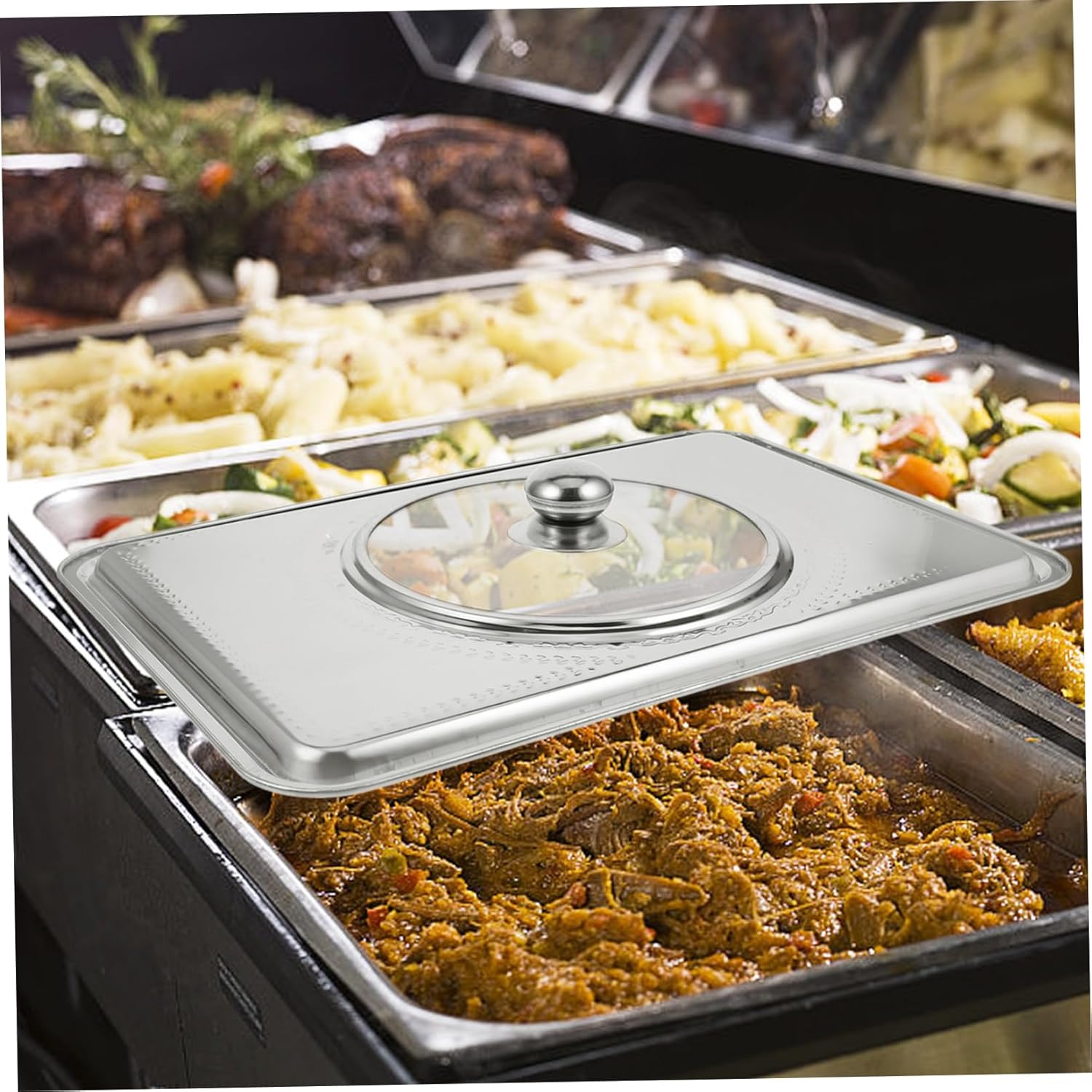 PRETYZOOM Stainless Steel Food Plate Lid Kitchen Cover for Seafood Pan for Buffets and Restaurants Features Stable Protection and Design