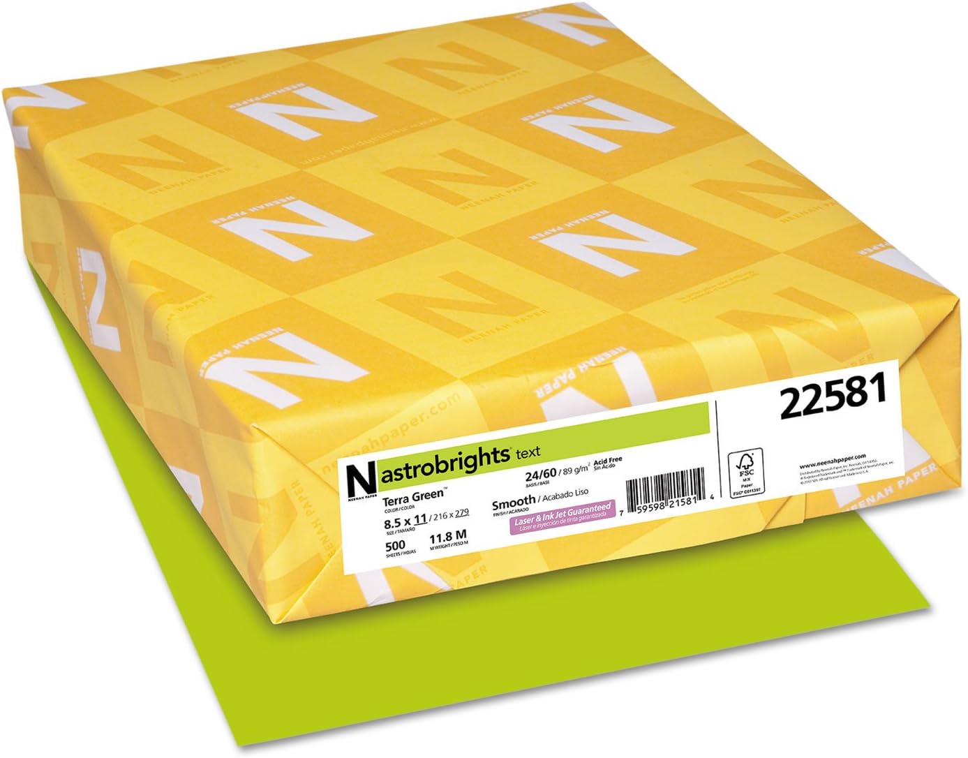Neenah Paper 22581 Color Paper, 24lb, 8 1/2 x 11, Terra Green, 500 Sheets (WAU22581)
