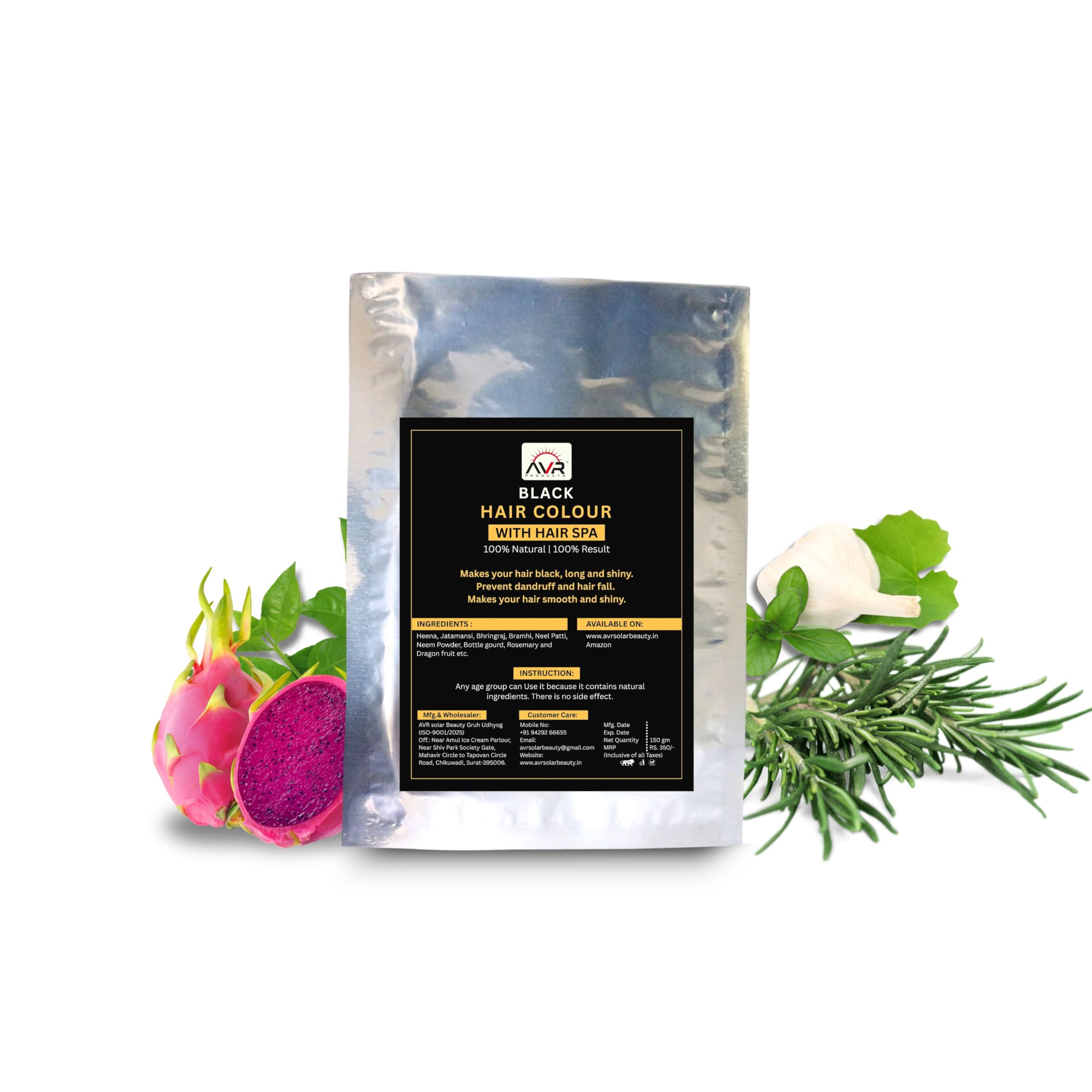 AVR Natural Hair Colour with Hair Spa Powder, 100g, Black Hair Color with Brahmi, Heena, Rosemary, Dragon Fruit and Jatamansi-image-38
