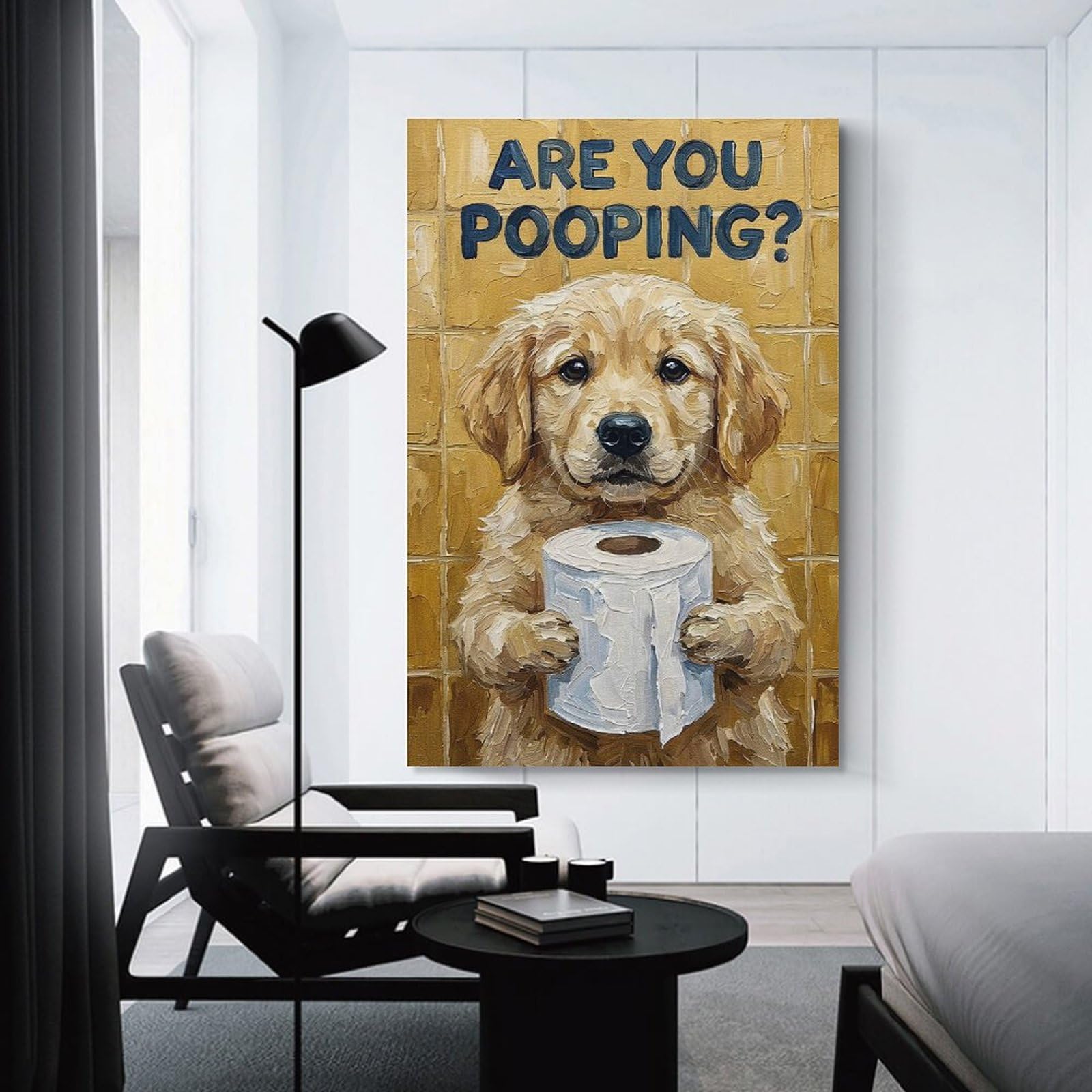 Junmoney Unframe-Style Are You Pooping Dog With Toilet Paper Canvas Art Print 12X18inch(30X45cm), For Gallery Wall Layouts In Home Or Office, Decorative Artwork With Flexible Styling