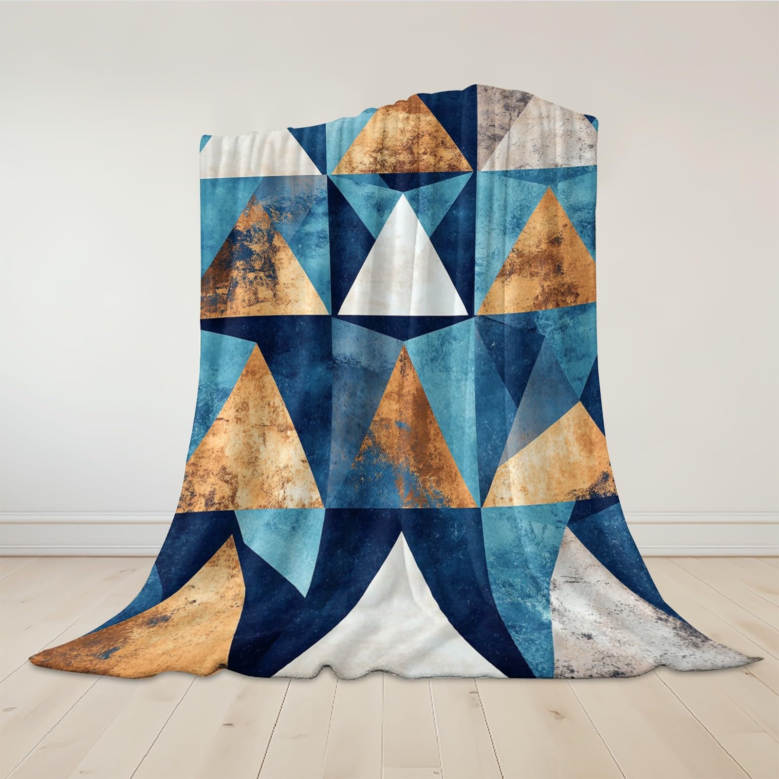 Coperta Modelli geometrici astratti 220 x 240 cm Stampa Plaid Pile Flanella Morbida Calda Coperta Soffice per Divano Camera da Letto Ufficio e Viaggi, blu