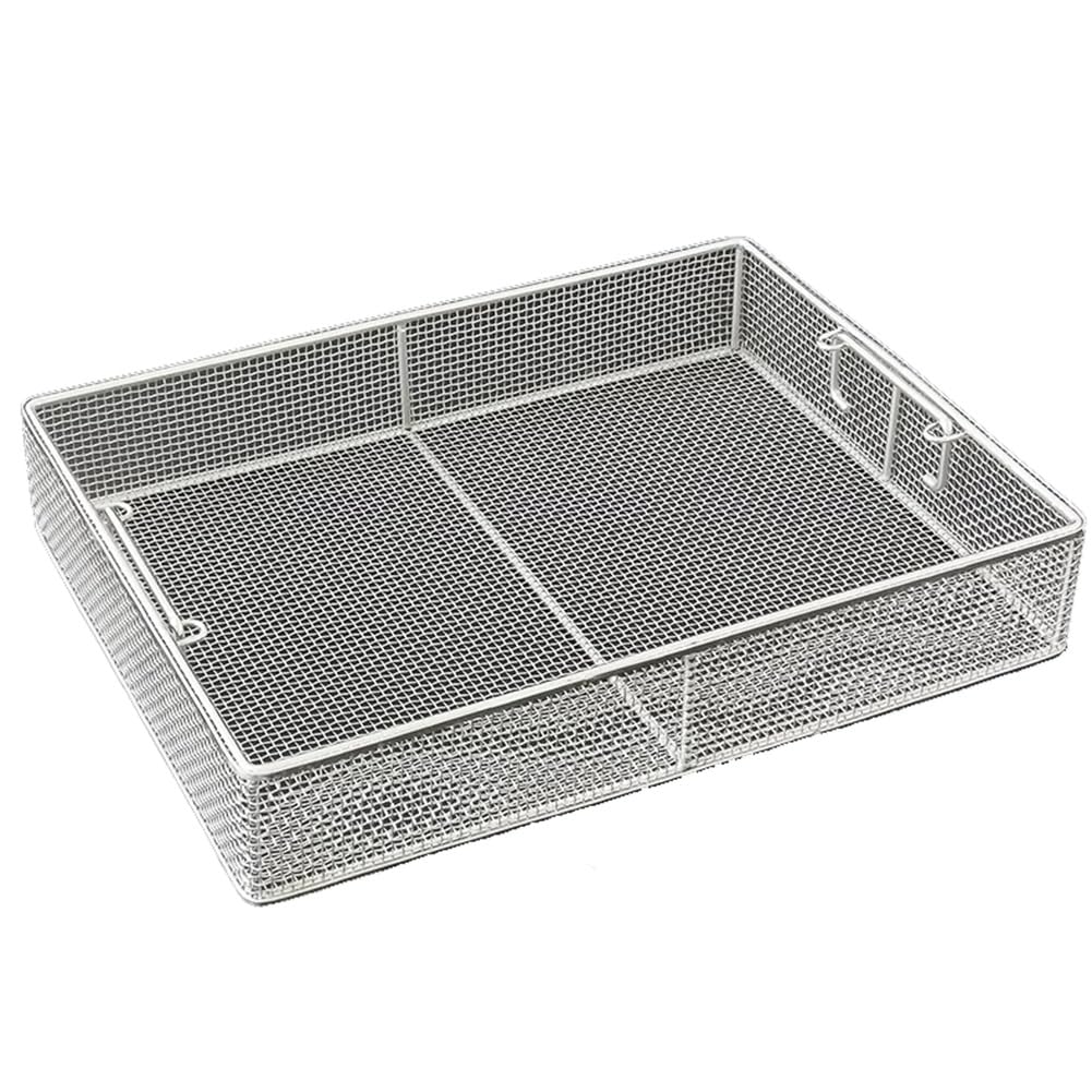 Bandeja de instrumentos médicos, cesta de desinfección de acero inoxidable, diseño perforado de malla de 4 mm con mango retráctil, ideal para esterilización y organización