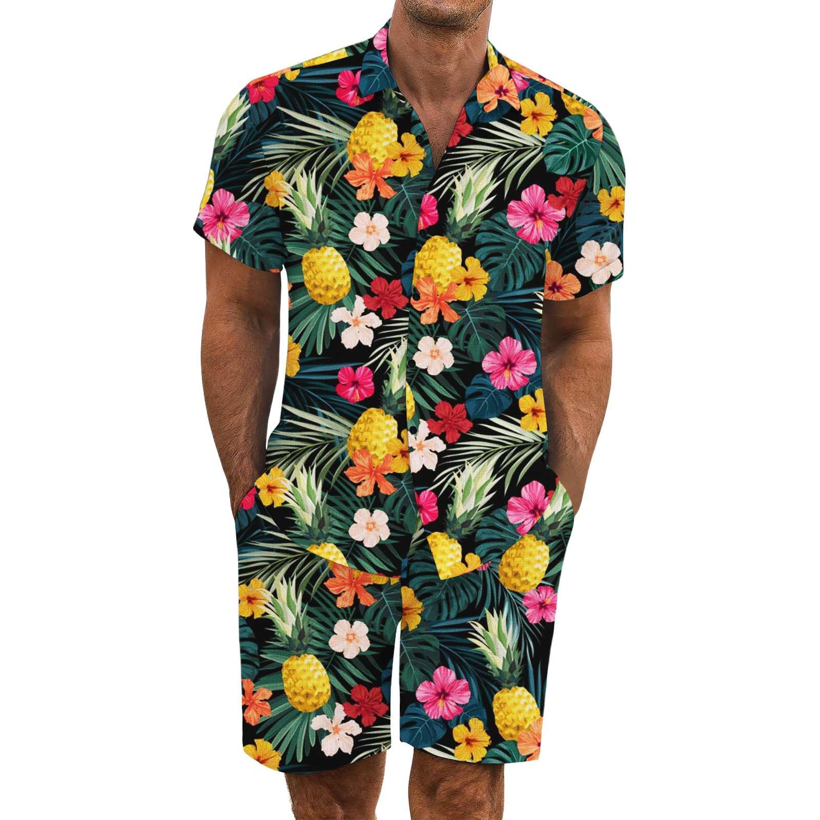 2 Pezzi Uomo Estiva Traspirante in Misto Lino - Completo Stampato e Pantaloncini Tute da Sportivo Completo Leggero Estivo Traspirante Italiana Outift per Vacanza e Tempo