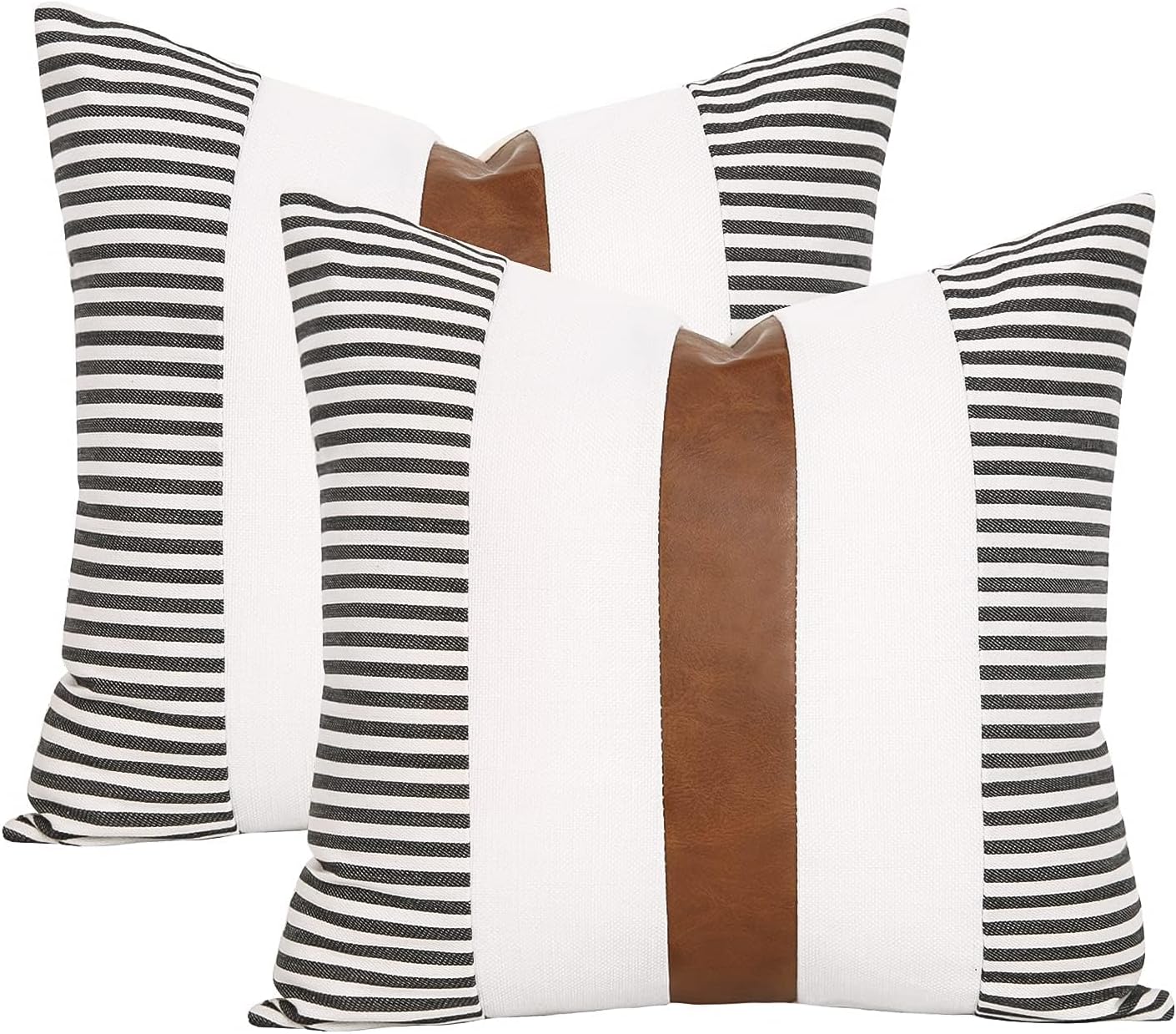 JASEN Farmhouse Throw Pillow Covers 20x20 inch, Set of 2 Faux Leather Throw Pillows Modern Decorative Pillow Covers for Sofa Bedroom Living Room