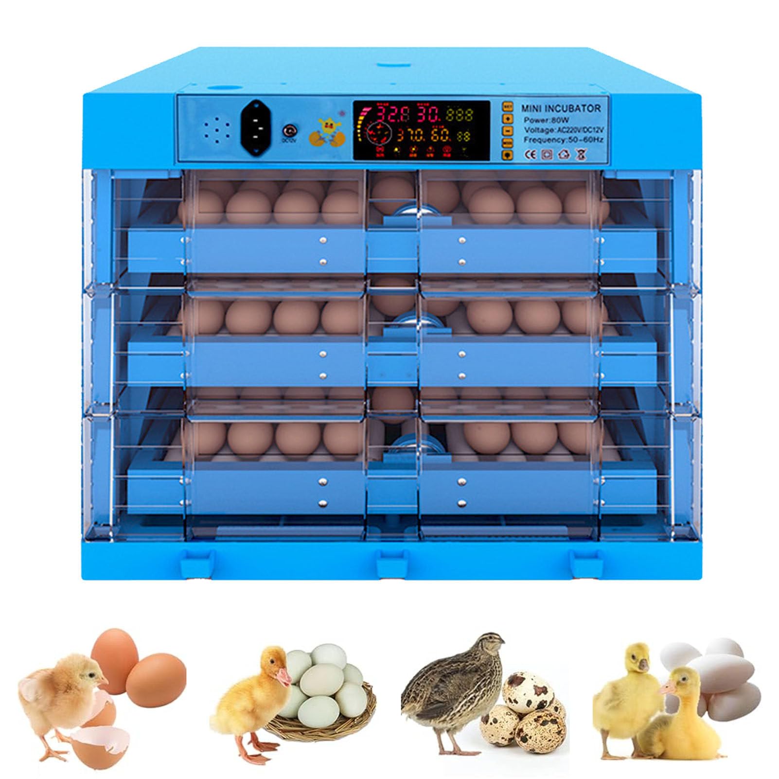 64-256 Huevos incubadores de Huevos de criadero de Huevos con Pantalla de Pantalla Digital LED Control automático de Temperatura, criadero de Pollo para Granjas Familiares en el Aula,192Eggs
