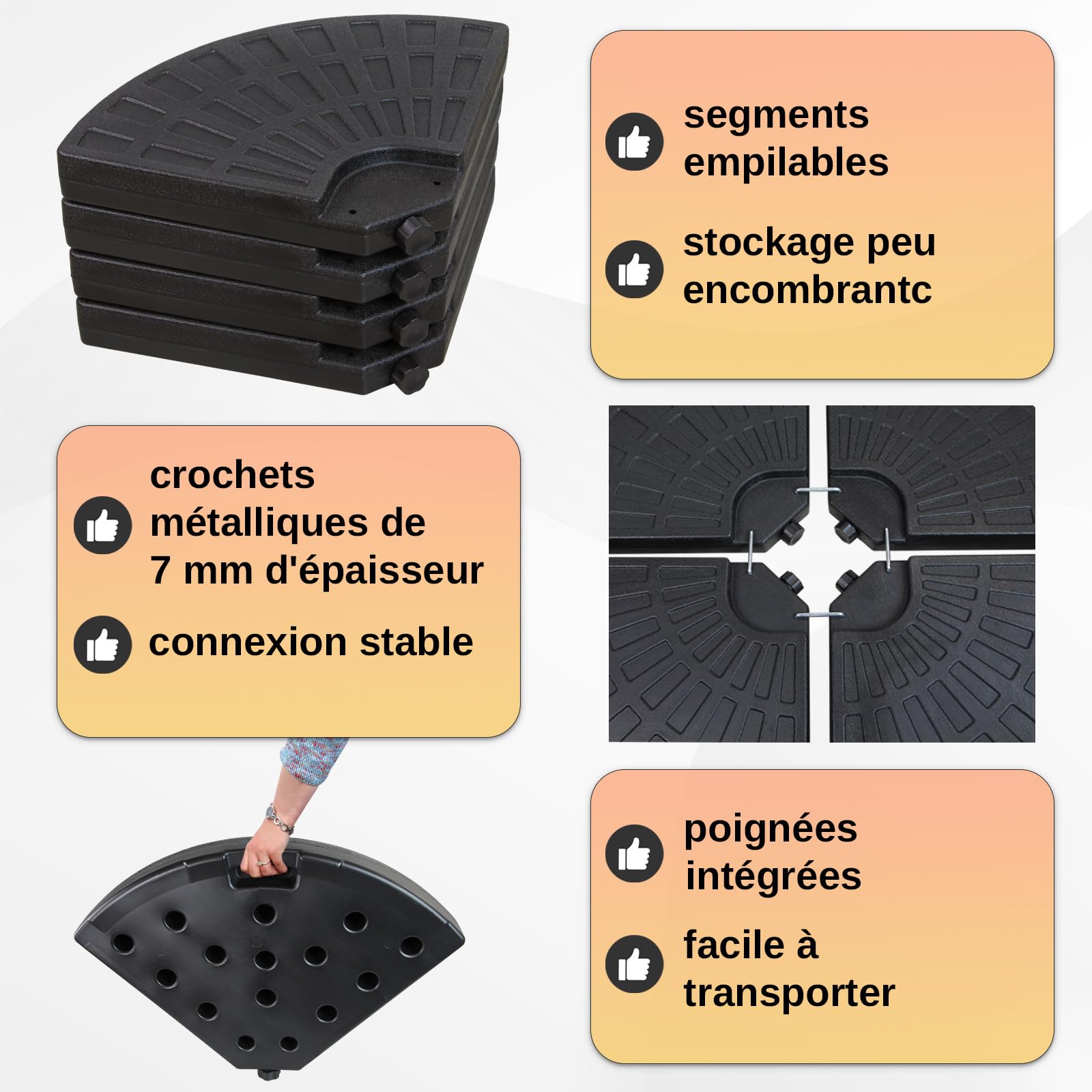 Montafox Lestage pour parasols Dalles de Parasol pour Parasol déporté - Pied en Croix Noir 52 litres / 85 kg - Peut être rempli d'eau ou de Sable