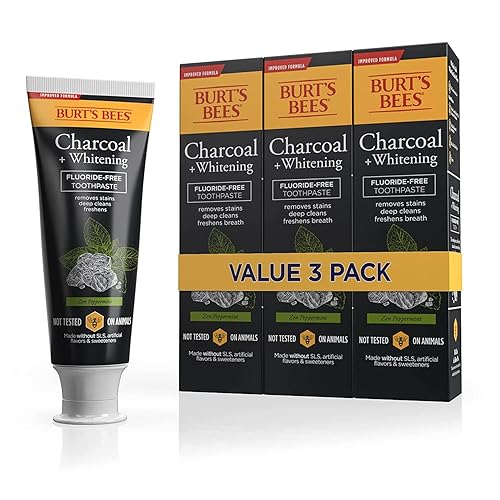 Burts Bees Pasta de dientes sabor natural pasta de dientes sin flúor de carbón menta zen 47 onzas paquete de 3