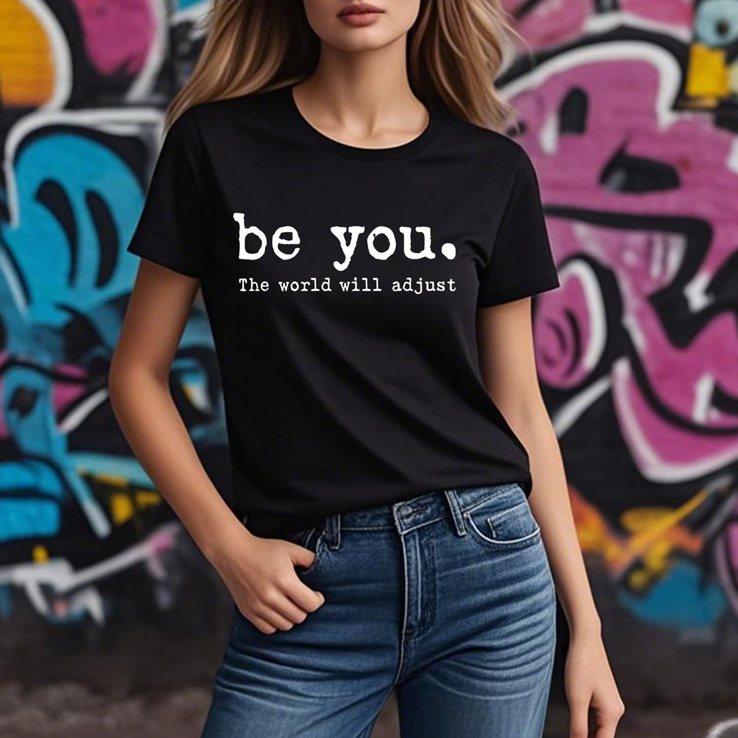 Be You The World Will Adjust T-Shirt for Women Cute Funny Graphic Tees - Image 2