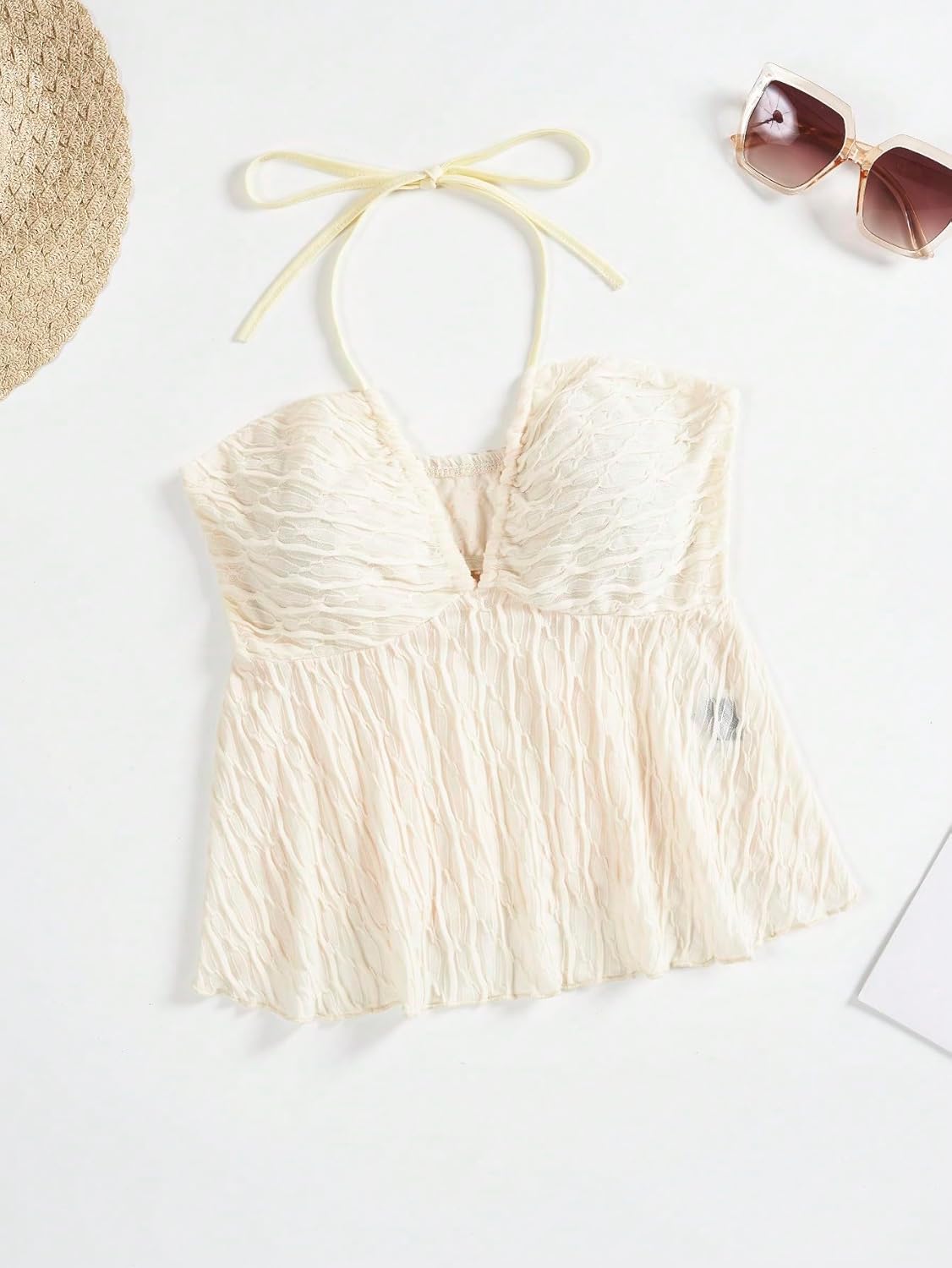 SHENHE Women's Tie Halter Neck Backless Ruffle Hem Sexy Peplum Crop Top Sleeveless Top - Image 2