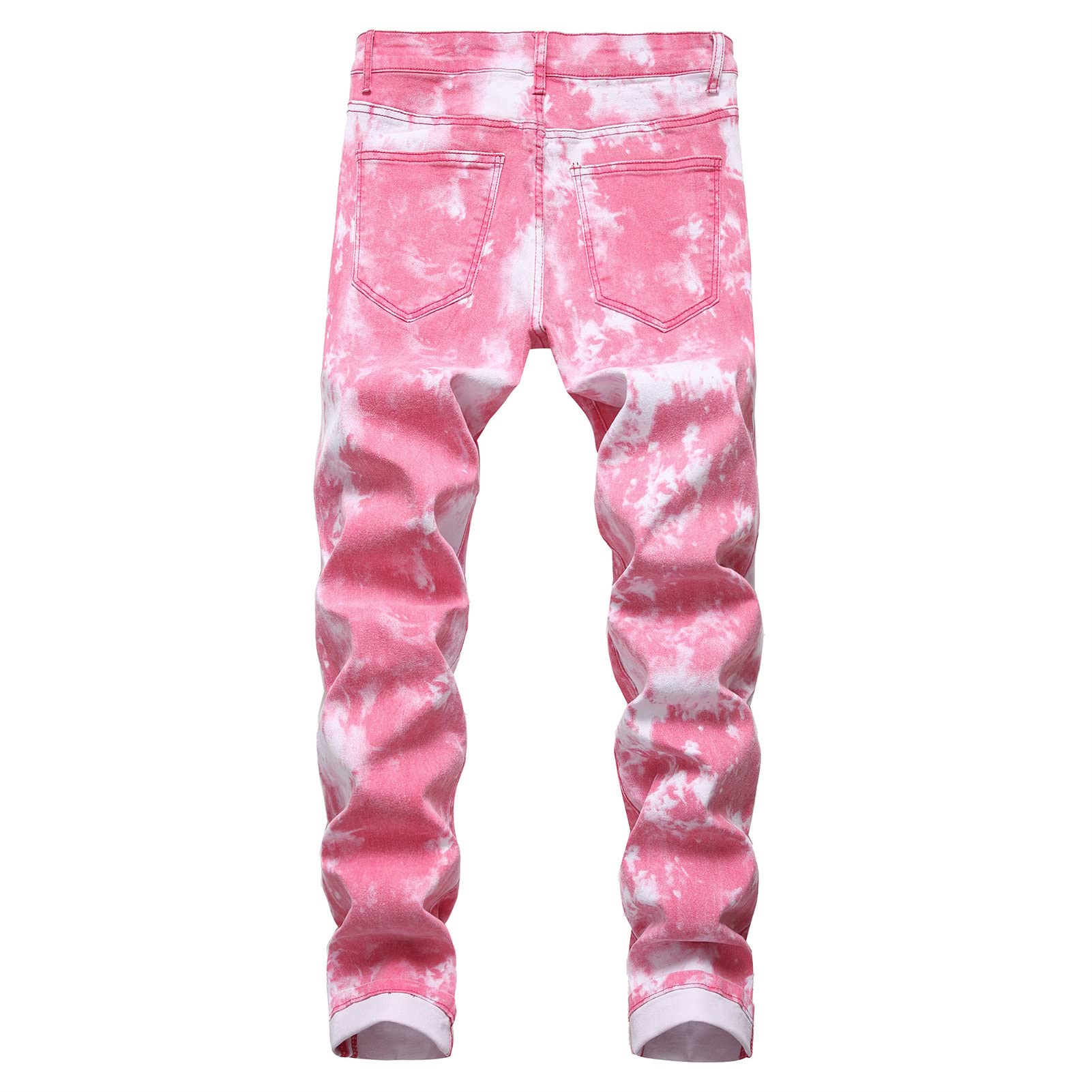Men's Slim Fit Printed Stretch Jeans Skinny Casual Comfy Denim Pants Lightweight Stylish Hip Hop Jean Trousers (Pink,36)