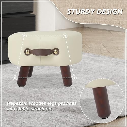 Miniatura 7 de ECOMEX Reposapiés pequeño con asa, reposapiés de terciopelo y otomanos, moderno reposapiés con patas de madera, asiento acolchado para sala de estar