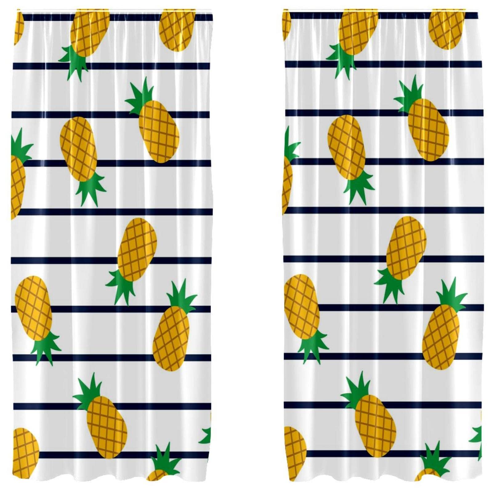 Cortinas de piñas amarillas y rayas marinas para decorar salones luminosos juego de 2 paneles