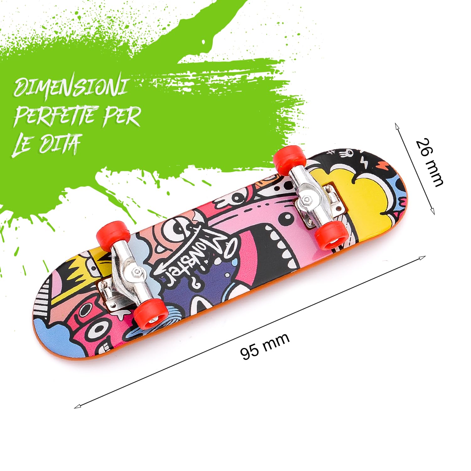 Magicat Set di 12 Mini Skateboard da Dita I 9,5 x 2,6 cm I Fingerboard Professionali in Plastica Dura con Carrelli in Lega I Gadget Compleanno Bambini 3+ Anni I Regalini Fine Festa