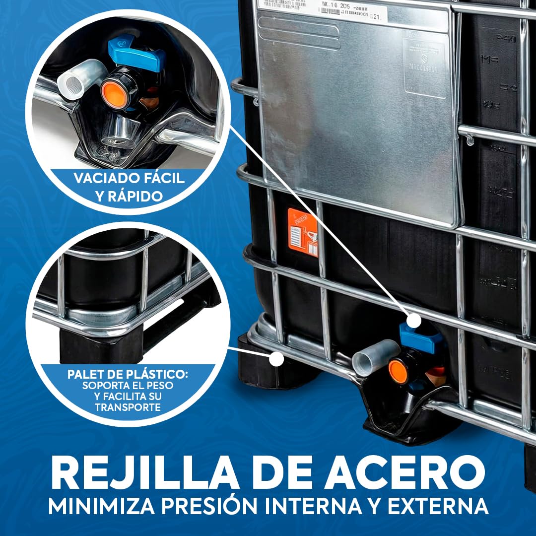 Contenedor depósito de 1000 litros IBC-GRG negro con palet de plástico