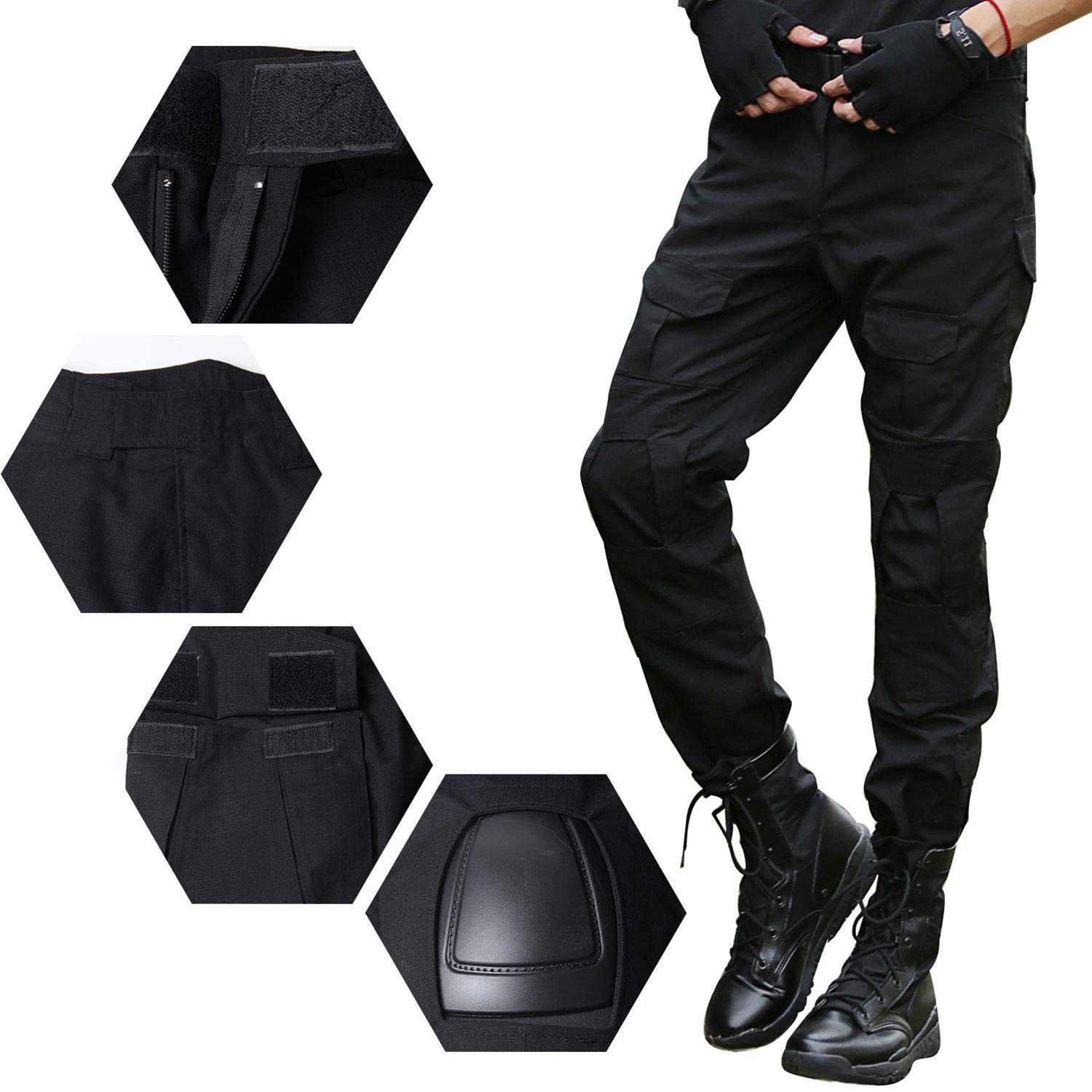 LHHMZ Pantaloni da Combattimento Tattici Militari da Uomo Pantaloni Neri mimetici da Avventura all'Aria Aperta Pantaloni da Caccia con Ginocchiere