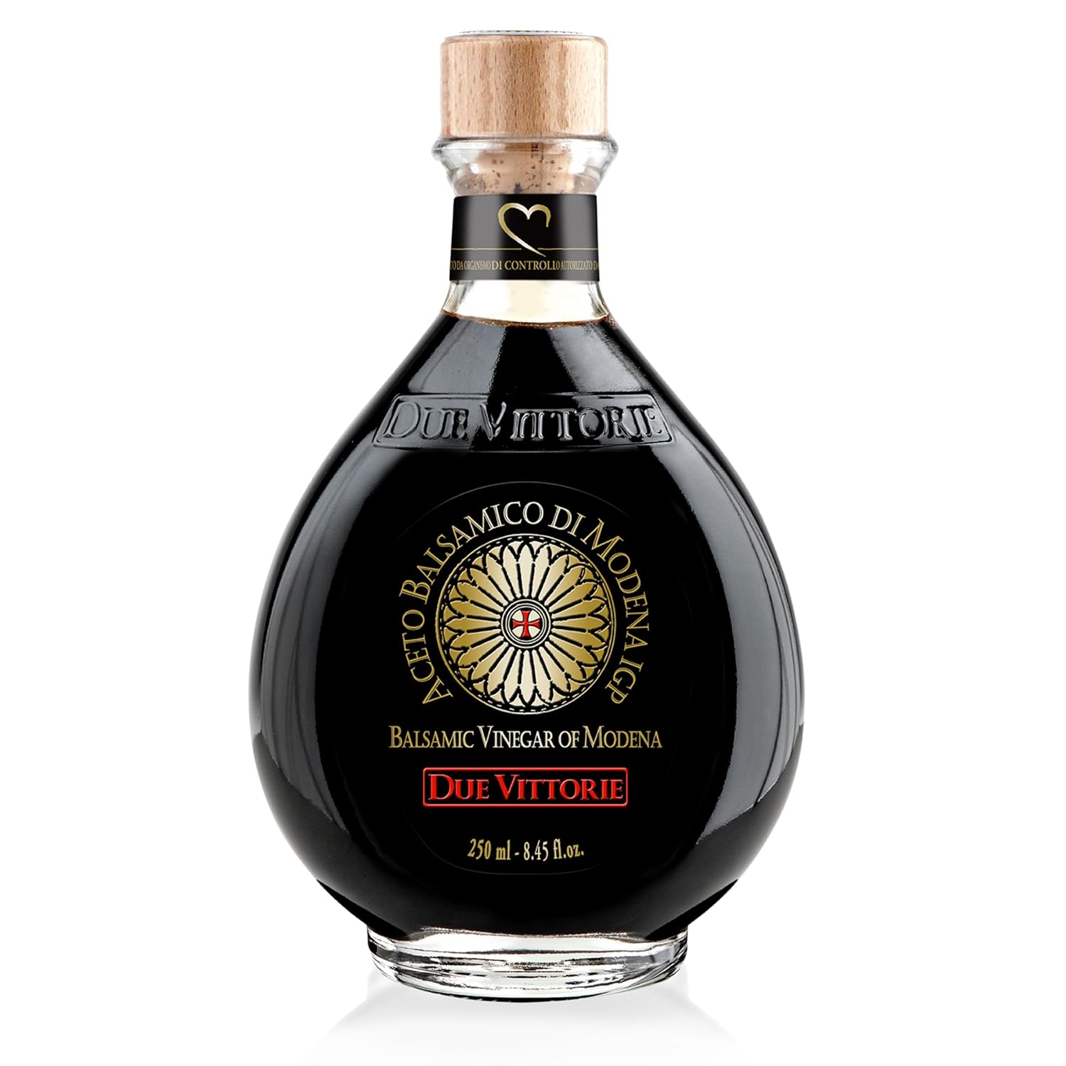 Due Vittorie Oro Gold, Barrel Aged Balsamic Vinegar of Modena IGP With Cork Pourer, All-Natural, Extra Dense Premium Vinegar Aceto Balsamico di Modena IGP Italy - 8.45fl oz / 250ml
