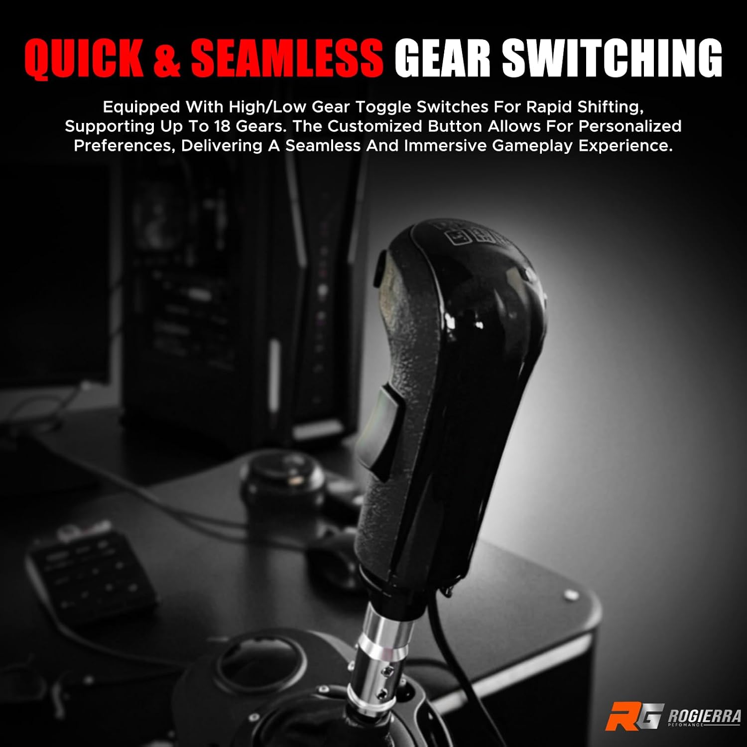 Rogierra USB American Truck Simulator Shifter PC Racing Game Gear Shift Knob for ATS ETS2, 18 Speed Simulator Shifter Compatible with Logitech G25 G27 G29 G920 Thrustmaster TH8A Fanatec, Version 2