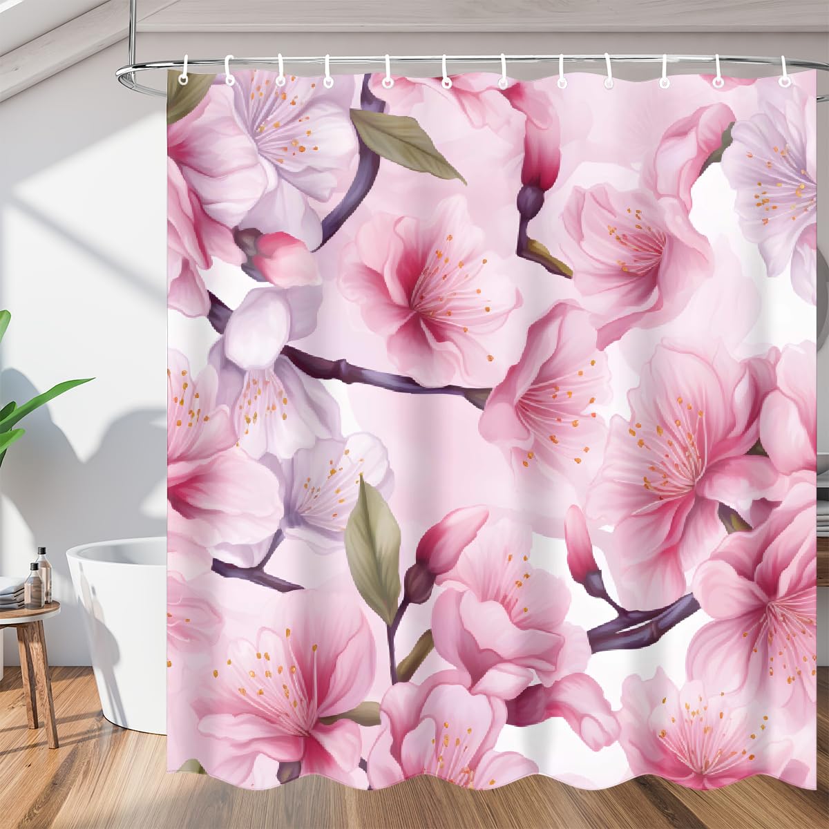 Rideau de douche imperméable motif fleur de cerisier Mexpekil 152x182 cm